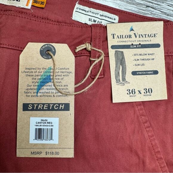 Tailor Vintage Men's Slim Fit Chino Pants Trousers Rust Red 36 x 30 Casual NWT - Picture 4 of 13